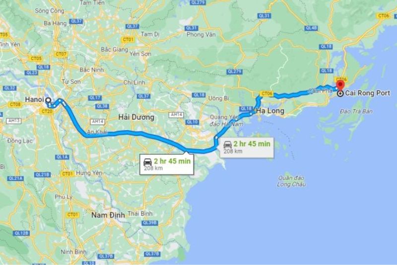 The distance between Hanoi and Co To island is about more than 200 km